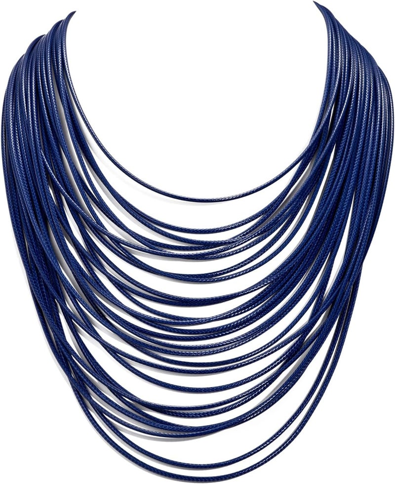 MJULY Women Multi Layer Chunky Bib Necklace Magnetic Clasp Wax Line Choker Statement Jewelry - Image 1